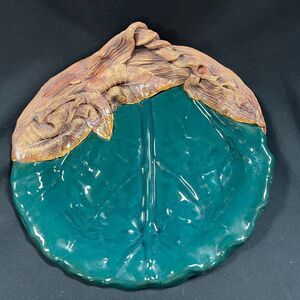 Terrafirma Pottery Leaf Plate Green Brown 1990s Signed 10 1/4"